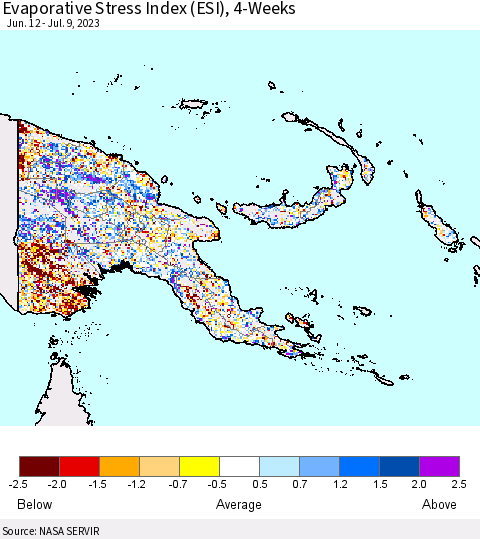 Papua New Guinea Evaporative Stress Index (ESI), 4-Weeks Thematic Map For 7/3/2023 - 7/9/2023