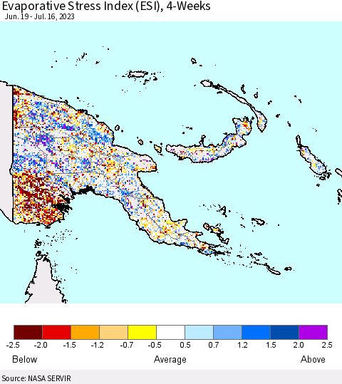 Papua New Guinea Evaporative Stress Index (ESI), 4-Weeks Thematic Map For 7/10/2023 - 7/16/2023