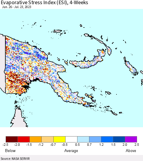 Papua New Guinea Evaporative Stress Index (ESI), 4-Weeks Thematic Map For 7/17/2023 - 7/23/2023