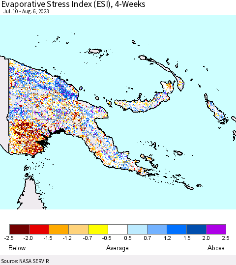 Papua New Guinea Evaporative Stress Index (ESI), 4-Weeks Thematic Map For 7/31/2023 - 8/6/2023