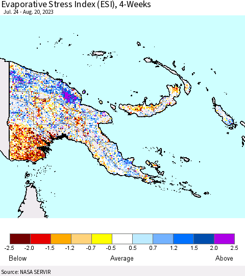 Papua New Guinea Evaporative Stress Index (ESI), 4-Weeks Thematic Map For 8/14/2023 - 8/20/2023