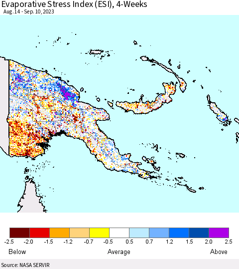 Papua New Guinea Evaporative Stress Index (ESI), 4-Weeks Thematic Map For 9/4/2023 - 9/10/2023