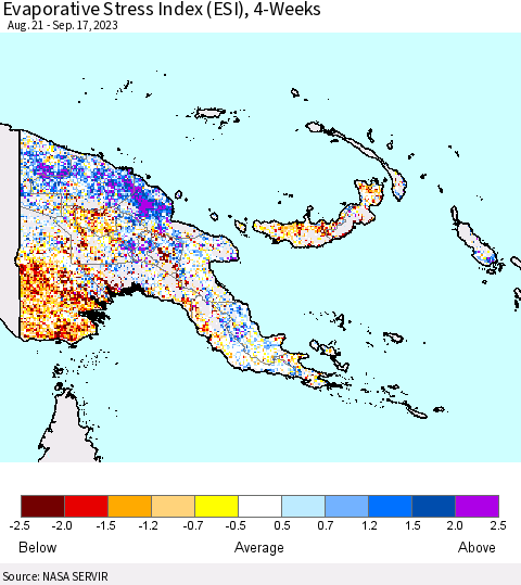 Papua New Guinea Evaporative Stress Index (ESI), 4-Weeks Thematic Map For 9/11/2023 - 9/17/2023