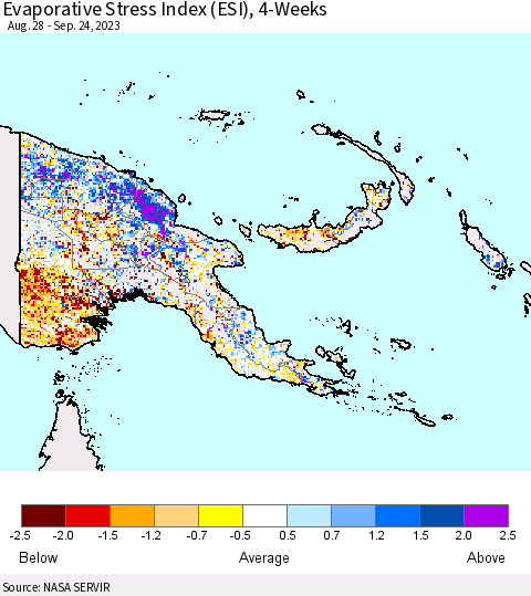 Papua New Guinea Evaporative Stress Index (ESI), 4-Weeks Thematic Map For 9/18/2023 - 9/24/2023