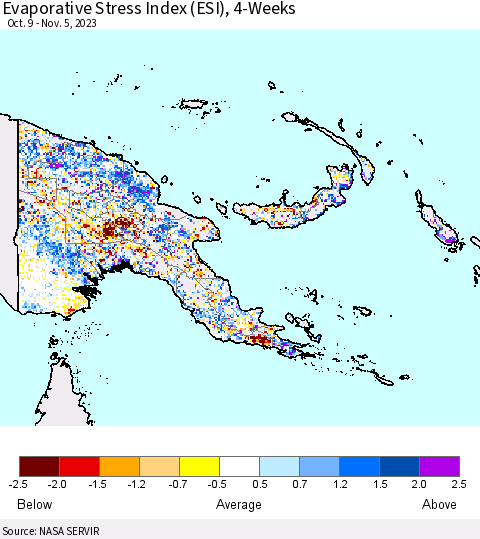 Papua New Guinea Evaporative Stress Index (ESI), 4-Weeks Thematic Map For 10/30/2023 - 11/5/2023