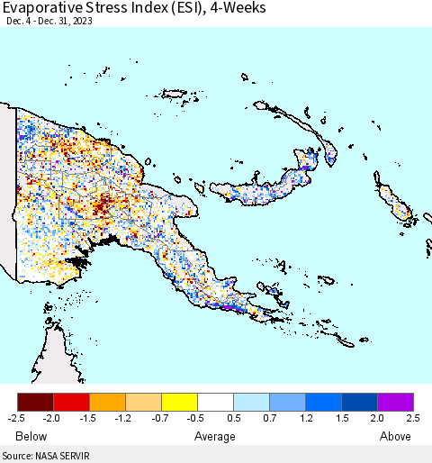 Papua New Guinea Evaporative Stress Index (ESI), 4-Weeks Thematic Map For 1/1/2024 - 1/7/2024