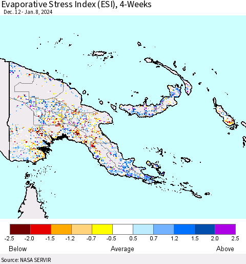 Papua New Guinea Evaporative Stress Index (ESI), 4-Weeks Thematic Map For 1/8/2024 - 1/14/2024