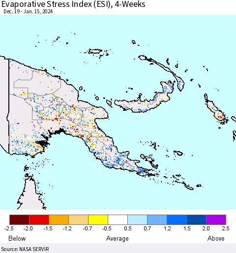 Papua New Guinea Evaporative Stress Index (ESI), 4-Weeks Thematic Map For 1/15/2024 - 1/21/2024