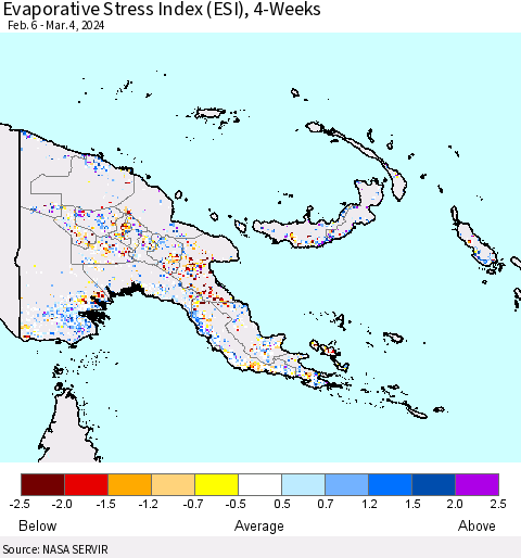 Papua New Guinea Evaporative Stress Index (ESI), 4-Weeks Thematic Map For 3/4/2024 - 3/10/2024