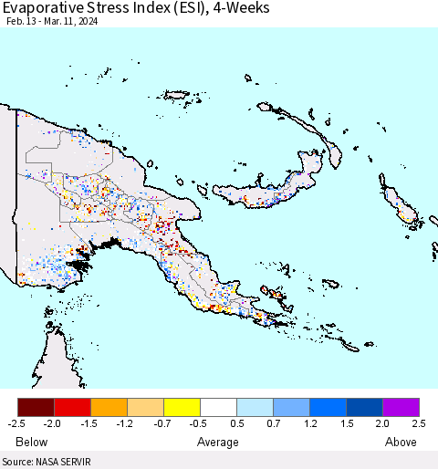 Papua New Guinea Evaporative Stress Index (ESI), 4-Weeks Thematic Map For 3/11/2024 - 3/17/2024