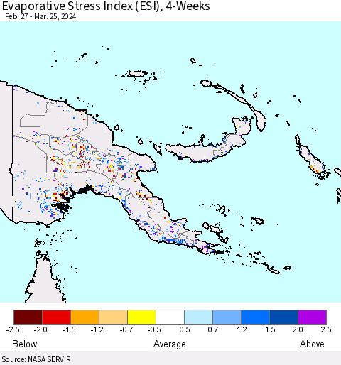 Papua New Guinea Evaporative Stress Index (ESI), 4-Weeks Thematic Map For 3/25/2024 - 3/31/2024