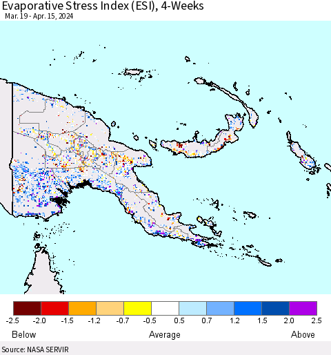 Papua New Guinea Evaporative Stress Index (ESI), 4-Weeks Thematic Map For 4/15/2024 - 4/21/2024