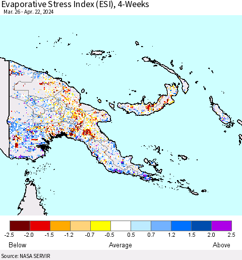 Papua New Guinea Evaporative Stress Index (ESI), 4-Weeks Thematic Map For 4/22/2024 - 4/28/2024