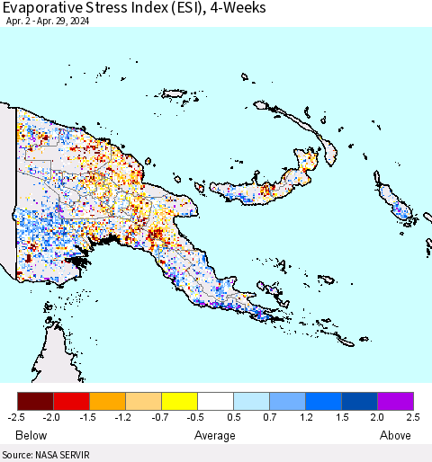 Papua New Guinea Evaporative Stress Index (ESI), 4-Weeks Thematic Map For 4/29/2024 - 5/5/2024