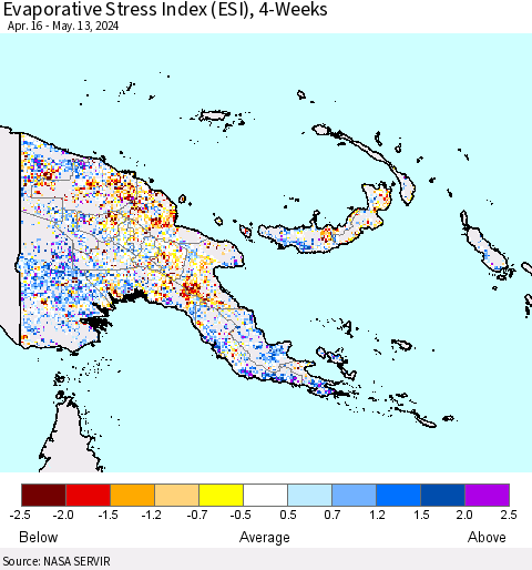 Papua New Guinea Evaporative Stress Index (ESI), 4-Weeks Thematic Map For 5/13/2024 - 5/19/2024