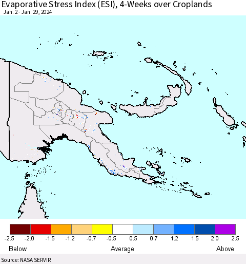 Papua New Guinea Evaporative Stress Index (ESI), 4-Weeks over Croplands Thematic Map For 1/29/2024 - 2/4/2024