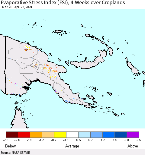 Papua New Guinea Evaporative Stress Index (ESI), 4-Weeks over Croplands Thematic Map For 4/22/2024 - 4/28/2024
