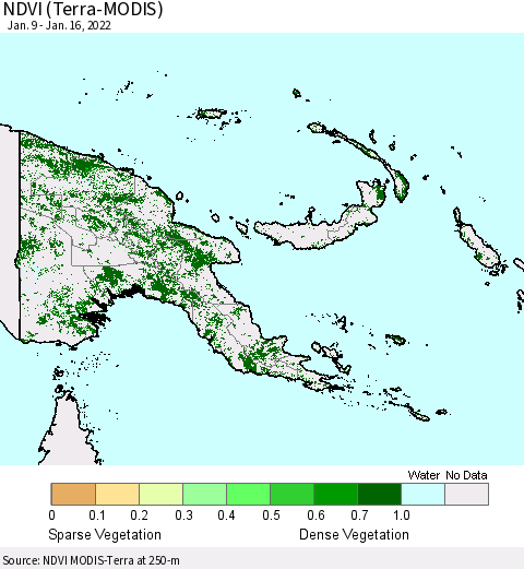 Papua New Guinea NDVI (Terra-MODIS) Thematic Map For 1/9/2022 - 1/16/2022