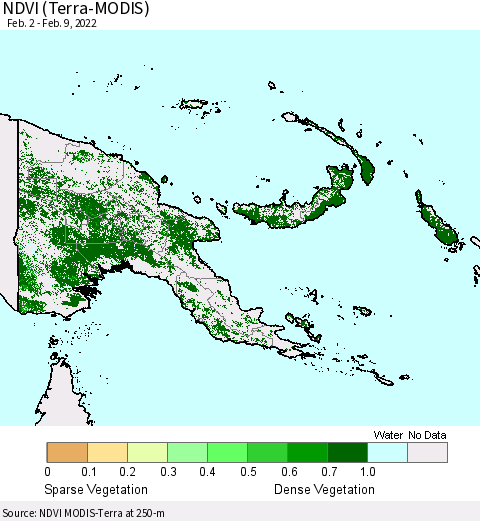 Papua New Guinea NDVI (Terra-MODIS) Thematic Map For 2/2/2022 - 2/9/2022
