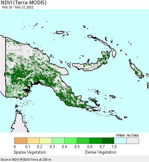 Papua New Guinea NDVI (Terra-MODIS) Thematic Map For 2/10/2022 - 2/17/2022