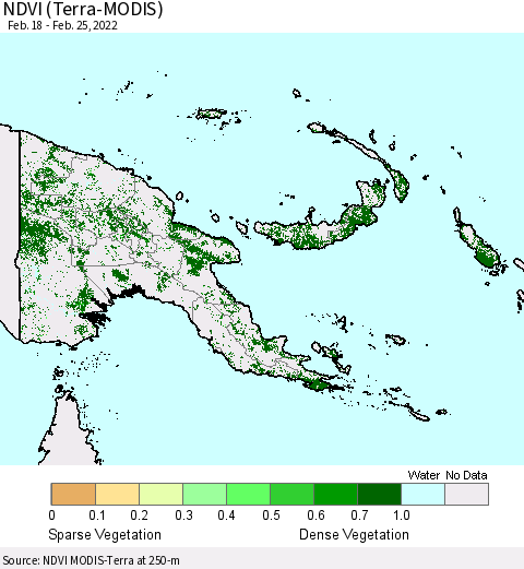 Papua New Guinea NDVI (Terra-MODIS) Thematic Map For 2/18/2022 - 2/25/2022
