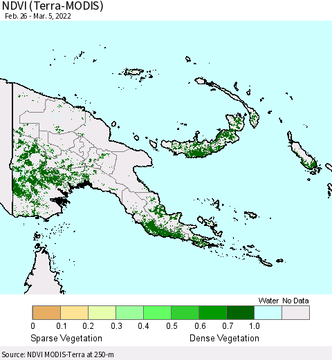 Papua New Guinea NDVI (Terra-MODIS) Thematic Map For 2/26/2022 - 3/5/2022