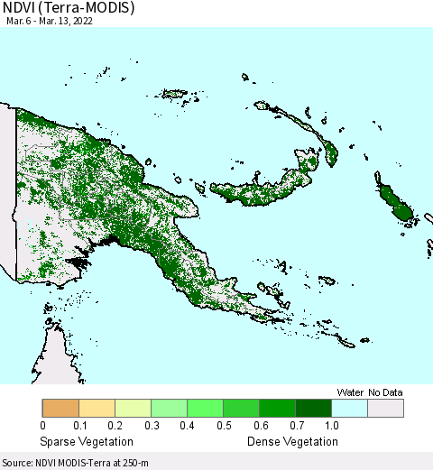 Papua New Guinea NDVI (Terra-MODIS) Thematic Map For 3/6/2022 - 3/13/2022