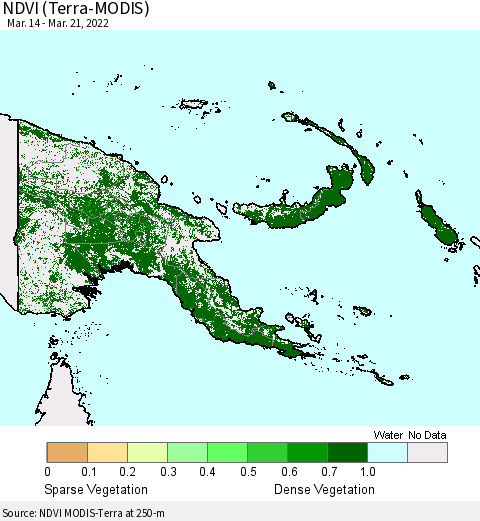 Papua New Guinea NDVI (Terra-MODIS) Thematic Map For 3/14/2022 - 3/21/2022