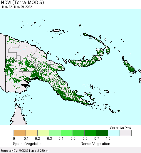 Papua New Guinea NDVI (Terra-MODIS) Thematic Map For 3/22/2022 - 3/29/2022