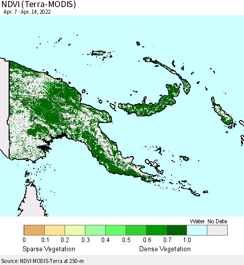 Papua New Guinea NDVI (Terra-MODIS) Thematic Map For 4/7/2022 - 4/14/2022