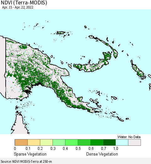 Papua New Guinea NDVI (Terra-MODIS) Thematic Map For 4/15/2022 - 4/22/2022