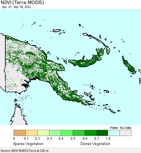 Papua New Guinea NDVI (Terra-MODIS) Thematic Map For 4/23/2022 - 4/30/2022