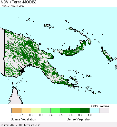 Papua New Guinea NDVI (Terra-MODIS) Thematic Map For 5/1/2022 - 5/8/2022