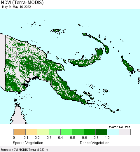 Papua New Guinea NDVI (Terra-MODIS) Thematic Map For 5/9/2022 - 5/16/2022