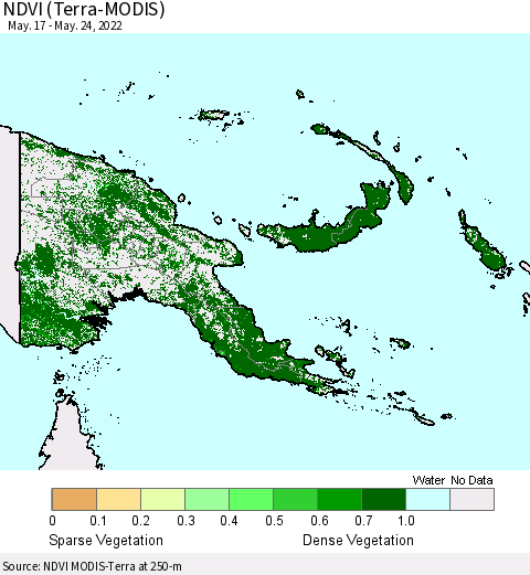 Papua New Guinea NDVI (Terra-MODIS) Thematic Map For 5/17/2022 - 5/24/2022