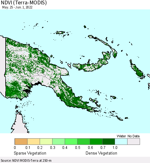 Papua New Guinea NDVI (Terra-MODIS) Thematic Map For 5/25/2022 - 6/1/2022