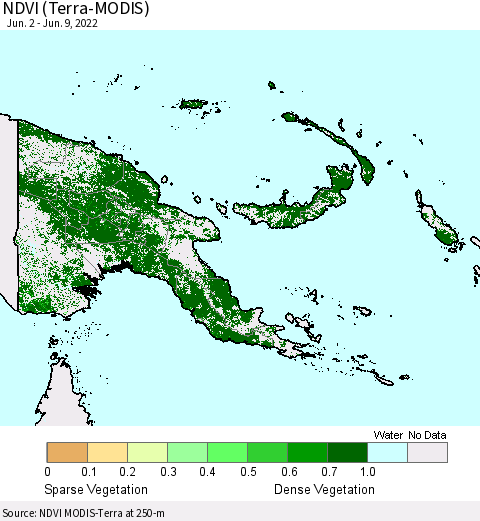 Papua New Guinea NDVI (Terra-MODIS) Thematic Map For 6/2/2022 - 6/9/2022