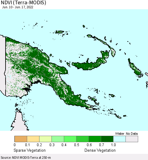 Papua New Guinea NDVI (Terra-MODIS) Thematic Map For 6/10/2022 - 6/17/2022