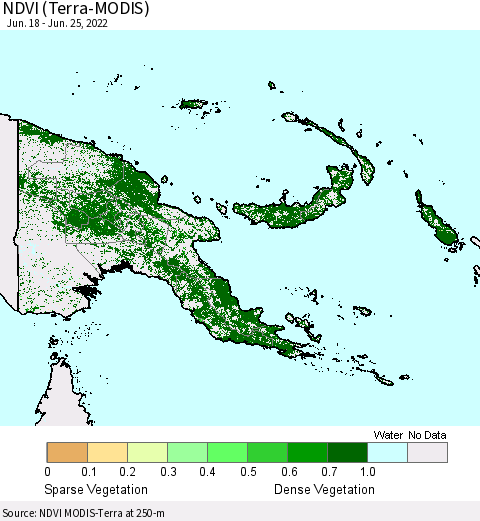 Papua New Guinea NDVI (Terra-MODIS) Thematic Map For 6/18/2022 - 6/25/2022