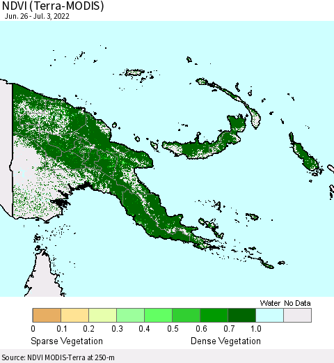 Papua New Guinea NDVI (Terra-MODIS) Thematic Map For 6/26/2022 - 7/3/2022