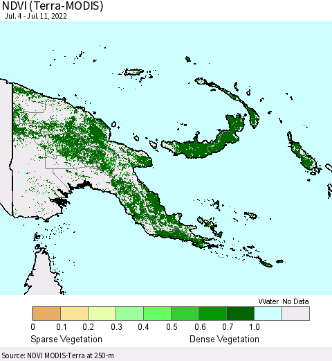 Papua New Guinea NDVI (Terra-MODIS) Thematic Map For 7/4/2022 - 7/11/2022