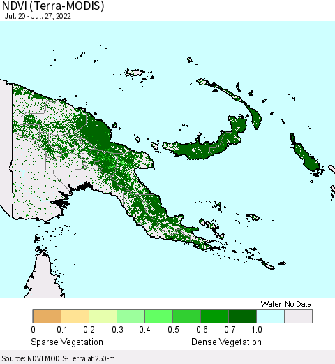 Papua New Guinea NDVI (Terra-MODIS) Thematic Map For 7/20/2022 - 7/27/2022