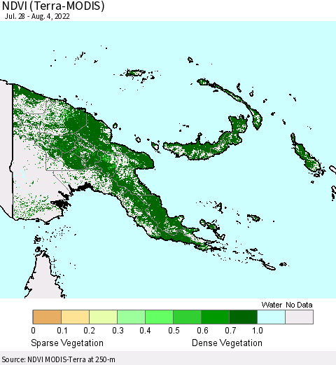 Papua New Guinea NDVI (Terra-MODIS) Thematic Map For 7/28/2022 - 8/4/2022