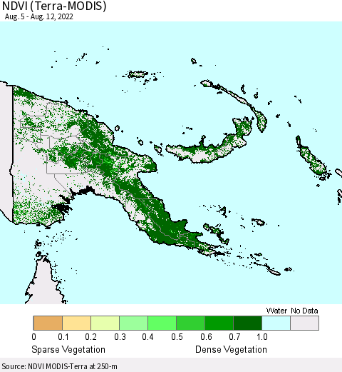 Papua New Guinea NDVI (Terra-MODIS) Thematic Map For 8/5/2022 - 8/12/2022