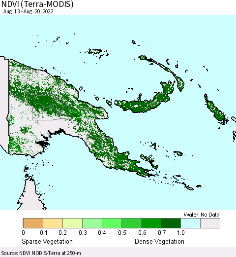Papua New Guinea NDVI (Terra-MODIS) Thematic Map For 8/13/2022 - 8/20/2022