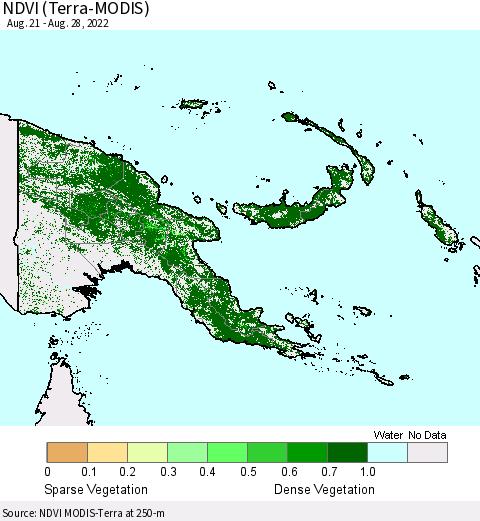 Papua New Guinea NDVI (Terra-MODIS) Thematic Map For 8/21/2022 - 8/28/2022