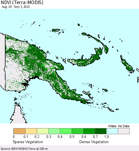 Papua New Guinea NDVI (Terra-MODIS) Thematic Map For 8/29/2022 - 9/5/2022