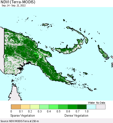 Papua New Guinea NDVI (Terra-MODIS) Thematic Map For 9/14/2022 - 9/21/2022