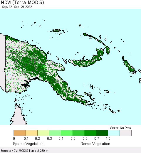 Papua New Guinea NDVI (Terra-MODIS) Thematic Map For 9/22/2022 - 9/29/2022