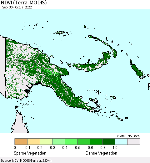 Papua New Guinea NDVI (Terra-MODIS) Thematic Map For 9/30/2022 - 10/7/2022